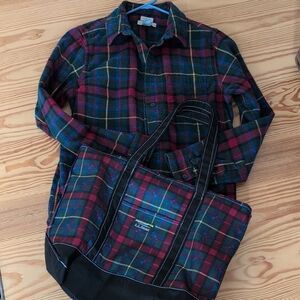 LL Bean Plaid Shirt and Matching Tote Bag Set